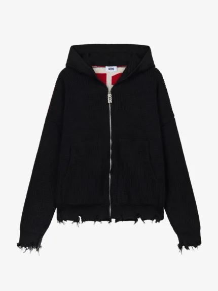 Gcds Band Logo Back Hooded Cardigan Black