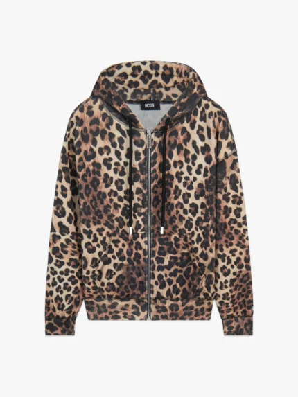 Leopard Print Waffle Zip Hoodie